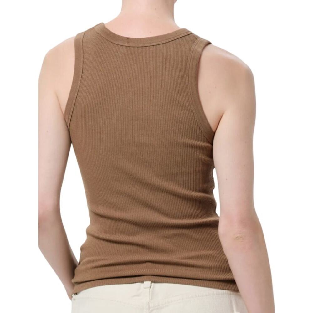 Agolde Tan Poppy Scoop Neck Ribbed Basic Layering Summer Casual Simple Tank Top - Picture 2 of 11